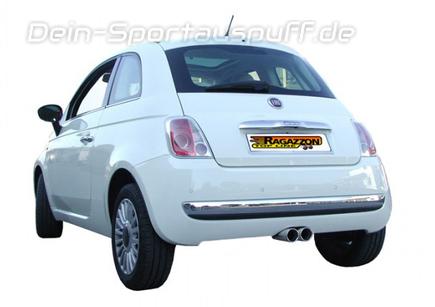 Ragazzon Edelstahl Mittig Racing-Komplettanlage ab Kat Fiat 500 1.4l 16V 2x70mm rund eingerollt