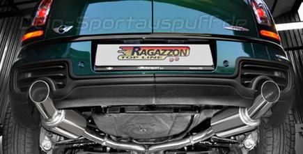 Ragazzon Edelstahl Duplex Racing-Komplettanlage ab Kat Mini R55 Clubman John Cooper Works je 90mm rund doppelwandig abgeschrägt