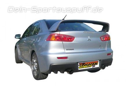 Ragazzon Edelstahl Duplex Racing-Komplettanlage ab Kat Mitsubishi Lancer Evo X 70mm-System je 102mm rund doppelwandig abgeschrägt