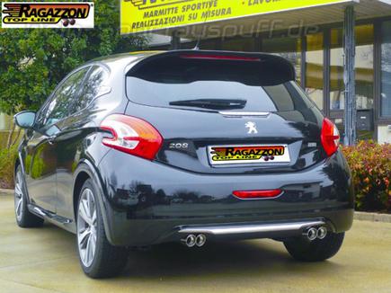 Ragazzon Edelstahl Duplex Racing-Komplettanlage ab Kat Peugeot 208 1.6l THP je 2x70mm rund doppelwandig abgeschrägt versetzt