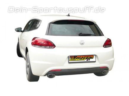 Ragazzon Edelstahl Duplex Racing-Komplettanlage ab Kat VW Scirocco Typ 13 1.4TSI mit Type R Heckansatz je 135x90mm oval doppelwandig abgeschrägt