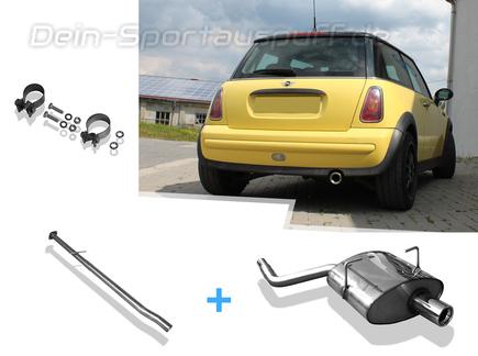 Fox Edelstahl Racing-Komplettanlage ab Kat Mini One u. Cooper R50 1x80mm rund eingerollt gerade mit Absorber