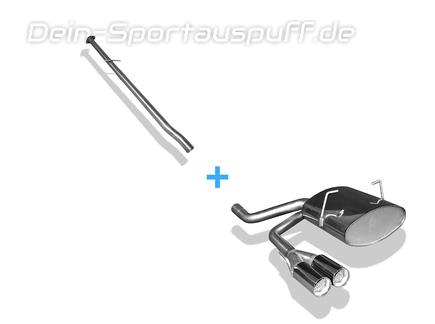Fox Edelstahl Racing-Komplettanlage ab Kat Ausgang mittig Mini One u. Cooper R50 2x70mm rund scharf gerade mit Absorber