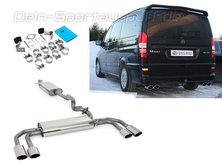 Fox Edelstahl Duplex Sportauspuff-Komplettanlage ab Kat Mercedes Vito u. Viano W639 V639 je 2x115x85mm oval eingerollt abgeschrägt