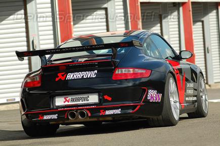 Akrapovic Titan Mittig Komplettanlage RACE LINE Porsche 911 997 GT3 bis Bj.09 2x100mm rund eingerollt abgeschrägt
