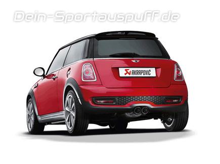 Akrapovic Edelstahl Mittig Komplettanlage ab Kat MINI Cooper S R56 inkl. Cabrio R57 Facelift ab 2011 2x95mm rund eingerollt abgeschrägt aus Carbon