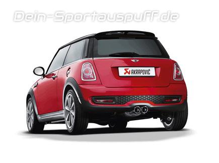 Akrapovic Edelstahl Mittig Komplettanlage ab Kat MINI Cooper S R56 inkl. Cabrio R57 Facelift ab 2011 2x95mm rund eingerollt abgeschrägt aus Titan
