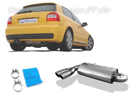 Fox Edelstahl Sportauspuff Ø70mm-System Audi S3 8L 2x80mm rund eingerollt abgeschrägt