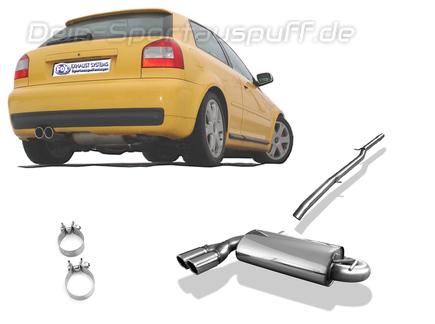 Fox Edelstahl Racing-Komplettanlage ab Kat Ø70mm-System Audi S3 8L 2x80mm rund eingerollt abgeschrägt
