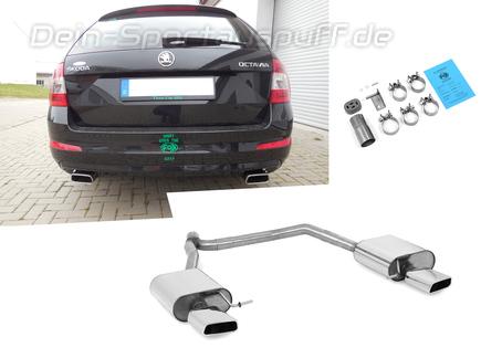 Fox Edelstahl Duplex Sportauspuff Skoda Octavia 1.8 TSI 2.0 TDI Typ 5E Limo u. Combi ab 2013 je 145x65mm trapezförmig eingerollt abgeschrägt