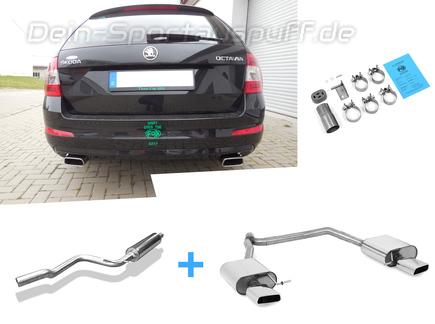 Fox Edelstahl Duplex Sportauspuff-Komplettanlage ab Kat Skoda Octavia 1.8 TSI 2.0 TDI Typ 5E Limo u. Combi ab 2013 je 145x65mm trapezförmig eingerollt abgeschrägt