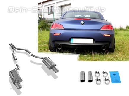 Fox Edelstahl Duplex Sportauspuff-Komplettanlage ab Kat BMW Z4 E89 sDrive 35i Roadster je 100mm rund doppelwandig abgeschrägt