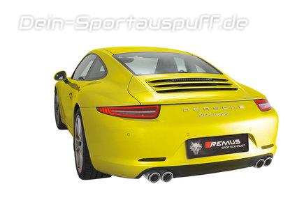 Remus Edelstahl Duplex-Komplettanlage ab Kat mit Klappensteuerung Porsche 911 Typ 991 Carrera je 2x84mm Carbon Race rund eingerollt abgeschrägt