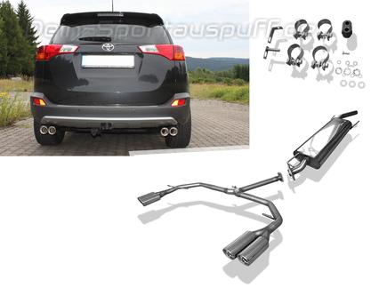 Fox Edelstahl Duplex Sportauspuff-Komplettanlage ab Kat Toyota RAV 4 IV 2.0l ab 2013 je 2x80mm rund eingerollt abgeschrägt mit Absorber