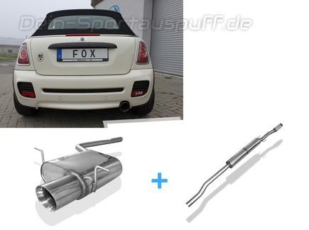 Fox Edelstahl Sportauspuff-Komplettanlage ab Kat Mini One Cabrio R57 1x100mm rund doppelwandig abgeschrägt