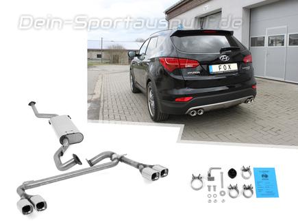 Fox Edelstahl Duplex Komplettanlage ab Kat Hyundai Santa Fe 3 4x4 Typ DM je 2x88x79mm viereckig eingerollt abgeschrägt mit Absorber