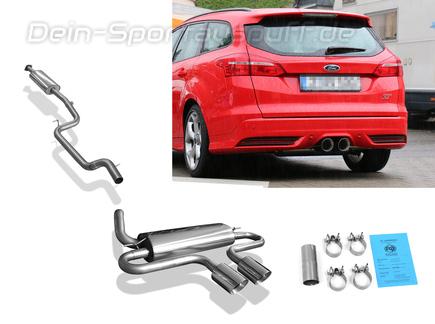 Fox Edelstahl Sportauspuff-Komplettanlage ab Kat Ford Focus 3 ST Tunier 2x100mm rund doppelwandig abgeschrägt
