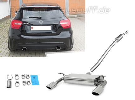 Fox Edelstahl Duplex Sportauspuff-Komplettanlage ab Kat Mercedes A-Klasse W176 A220 4matic je 115x85mm oval eingerollt abgeschrägt