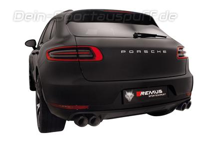 Remus Edelstahl Duplex Komplettanlage ab Kat mit Klappensteuerung Porsche Macan S u. Turbo je 2x102mm Carbon rund eingerollt seitlich abgeschrägt
