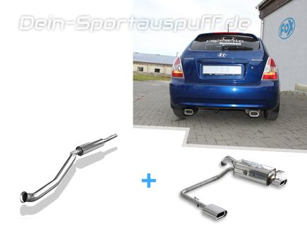 Fox Edelstahl Duplex Sportauspuff-Komplettanlage ab Kat Hyundai Accent 3 Typ MC Bj.06-10 135x80mm flachoval eingerollt abgeschrägt mit Absorber