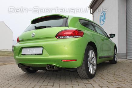 Fox Edelstahl Duplex Racing-Komplettanlage ab Kat VW Scirocco 3 1.4l 2.0l TDI je 2x76mm rund doppelwandig abgeschrägt Ø70mm-System