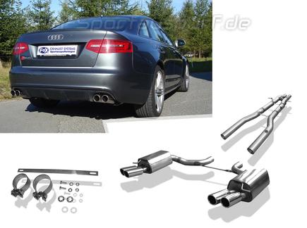 Fox Edelstahl Duplex Racing-Komplettanlage ab Kat Audi RS6 4F Typ C6 Limousine u. Avant 2x80mm rund eingerollt abgeschrägt mit Absorber