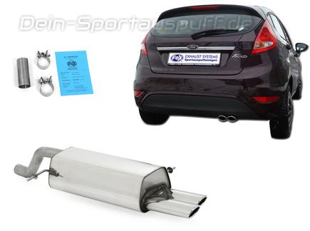 Fox Edelstahl Sportauspuff Ford Fiesta MK7 JA8 inkl. Sport 1.4l ab 2008 2x86x54mm oval eingerollt abgeschrägt