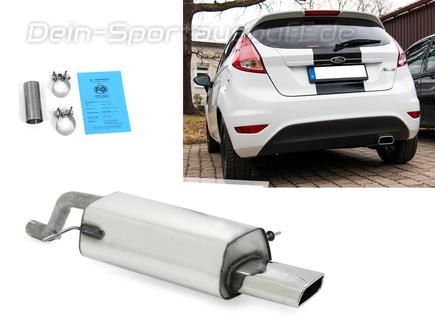 Fox Edelstahl Sportauspuff Ford Fiesta MK7 JA8 inkl. Sport 1.6 99kW 145x65mm trapezförmig eingerollt nach unten & seitlich abgeschrägt