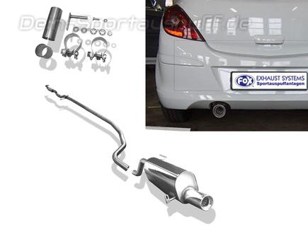 Fox Edelstahl Racing-Komplettanlage ab Kat Opel Corsa D mit Sportheckstoßstange 1x90mm rund eingerollt mit Absorber