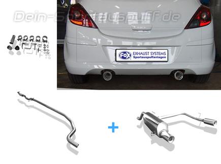 Fox Edelstahl Duplex Racing-Komplettanlage ab Kat Opel Corsa D mit Sportheckstoßstange je 90mm rund eingerollt mit Absorber