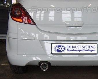Fox Edelstahl Racing-Komplettanlage ab Kat Opel Corsa D mit OPC-Line 1/2 Heckansatz 1x90mm rund eingerollt mit Absorber