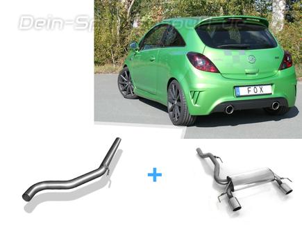Fox Edelstahl Duplex Racing-Komplettanlage ab Kat Opel Corsa D NRE - Nürburgring-Edition je 100mm rund eingerollt abgeschrägt