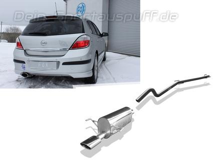 Fox Edelstahl Racing-Komplettanlage ab Kat Opel Astra H Turbo inkl. GTC (Mod. mit Endrohr-Ausschnitt) 115x85mm oval eingerollt abgeschrägt
