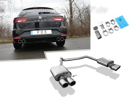 Fox Edelstahl Duplex Sportauspuff Seat Leon ST 5F 1.4l 1.8l (Mod. mit Einzelradaufhängung) ab 2013 je 2x90mm rund eingerollt abgeschrägt