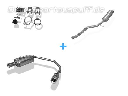 Fox Edelstahl Duplex Sportauspuff-Komplettanlage ab Kat Peugeot 206 S16 Fließheck u. Cabrio ab 99 je 90mm rund eingerollt mit Absorber