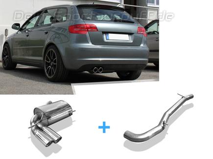 Fox Edelstahl Racing-Komplettanlage ab Kat Audi A3 8P quattro Sportback 2x90mm rund eingerollt abgeschrägt mit Absorber