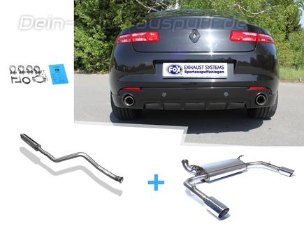 Fox Edelstahl Duplex Sportauspuff-Komplettanlage ab Kat Renault Laguna 3 Coupe je 90mm rund doppelwandig abgeschrägt