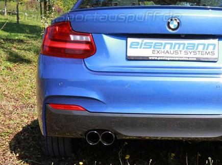 Eisenmann Edelstahl Sportauspuff RACE-Version BMW 2er F22 Coupe F23 Cabriolet 220i 2x76mm rund scharfkantig abgeschrägt