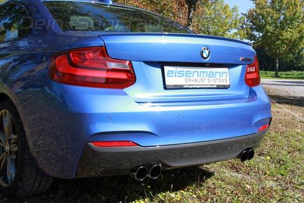 Eisenmann Edelstahl Duplex Sportauspuff RACE-Version BMW 2er F22 Coupe F23 Cabriolet 228i je 2x76mm rund scharfkantig