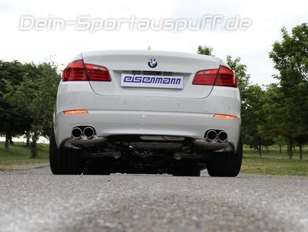 Eisenmann Edelstahl Duplex Sportauspuff RACE-Version BMW 5er F10 F11 Limo u. Touring 535i je 2x90mm rund eingerollt abgeschrägt versetzt
