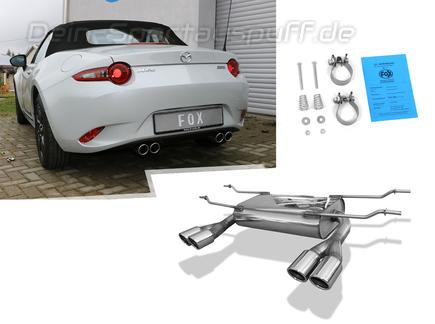 Fox Edelstahl Duplex Sportauspuff Mazda MX-5 Typ ND ab 2015 je 2x70mm rund eingerollt abgeschrägt