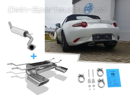Fox Edelstahl Duplex Sportauspuffanlage ab Kat Mazda MX-5 Typ ND ab 2015 je 145x65mm trapezförmig eingerollt abgeschrägt