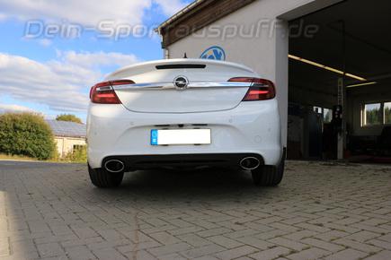 Fox Edelstahl Duplex Sportauspuff Opel Insignia je 140x90mm oval eingerollt abgeschrägt mit langer Tulpe
