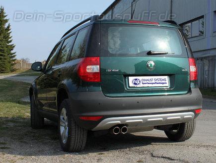 Fox Edelstahl Racing-Komplettanlage ab Kat Skoda Yeti 4x4 Benzin 2x80mm rund eingerollt abgeschrägt mit Absorber