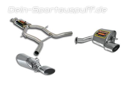 Supersprint Edelstahl Duplex Sportauspuff-Komplettanlage ab Kat Mercedes E-Klasse W211 S211 Facelift je 145x95mm oval eingerollt abgeschrägt