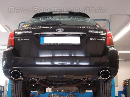 Fox Edelstahl Duplex Sportauspuff-Komplettanlage ab Kat Subaru Legacy 4 u. Outback Kombi BP 2.5l Bj.03-09 je 129x106mm oval eingerollt abgeschrägt mit langer Tulpe