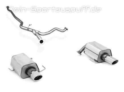 Fox Edelstahl Duplex Racing-Komplettanlage ab Kat Subaru Legacy 4 BL Limousine 2.5l Bj.03-09 je 115x85mm oval eingerollt abgeschrägt mit langer Tulpe