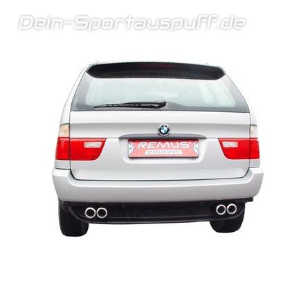 Remus Edelstahl Duplex Sportauspuff BMW X5 E53 Benziner je 2x84mm Edition rund eingerollt mit ausgestanztem Schriftzug