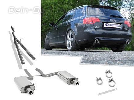Fox Edelstahl Duplex Racing-Sportauspuffanlage ab Kat Audi A4 B7 quattro Typ 8E Limousine/Avant je 90mm rund eingerollt abgeschrägt mit Absorber