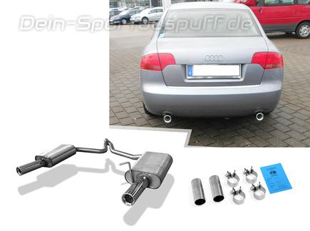 Fox Edelstahl Duplex Sportauspuff Audi A4 B7 Typ 8E Lim/Avant 1.9TDI je 76mm rund eingerollt mit Absorber